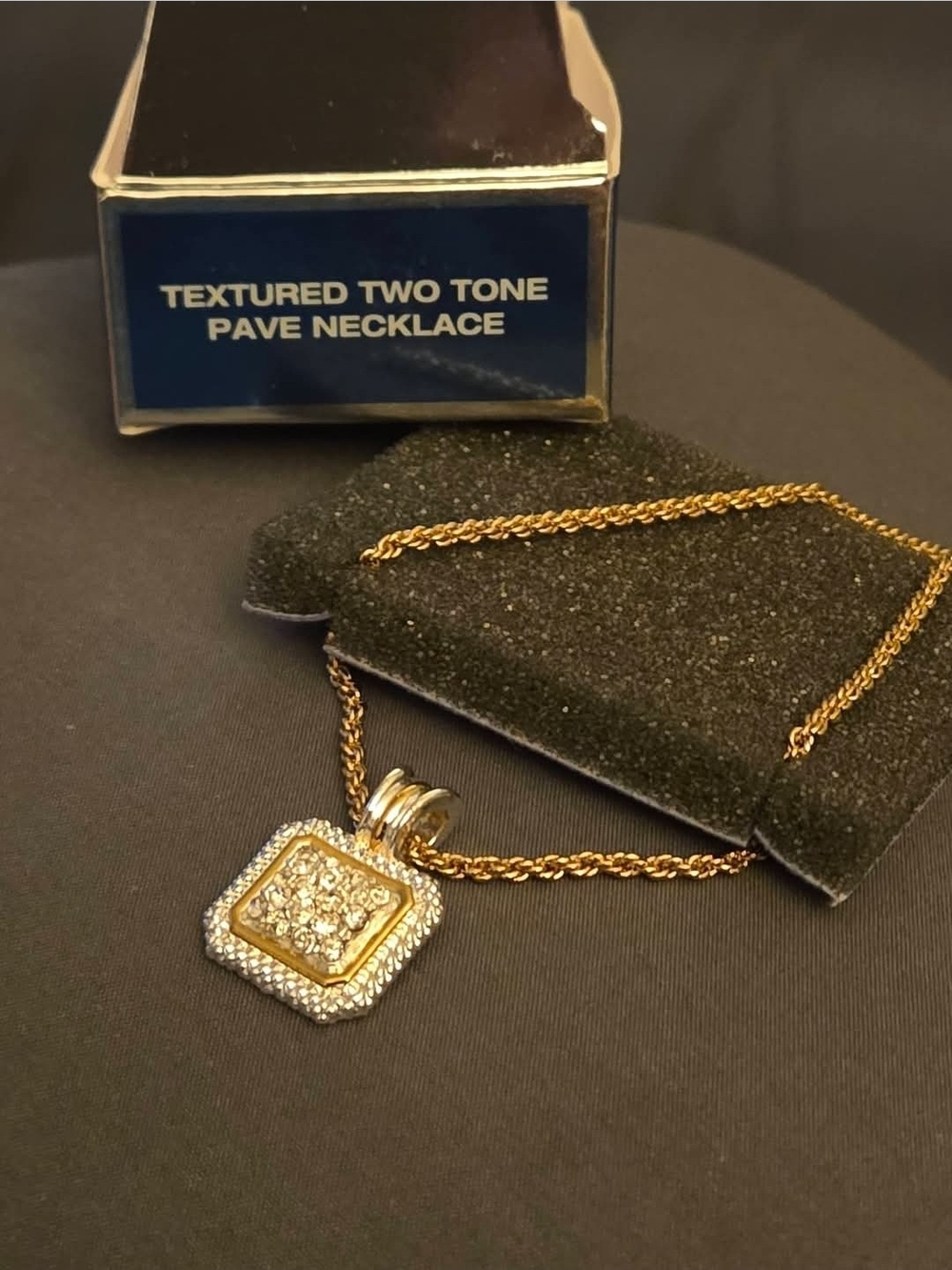 AVON BLINGY NIB NEW OLD STOCK Two-Tone Gold and Silver Pave Pendant Necklace